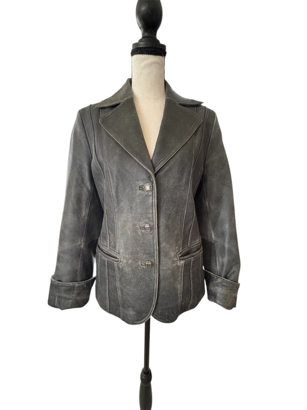 Pamela Dennis Private Client Group Leather Blazer Jacket Distressed Look Size 6
